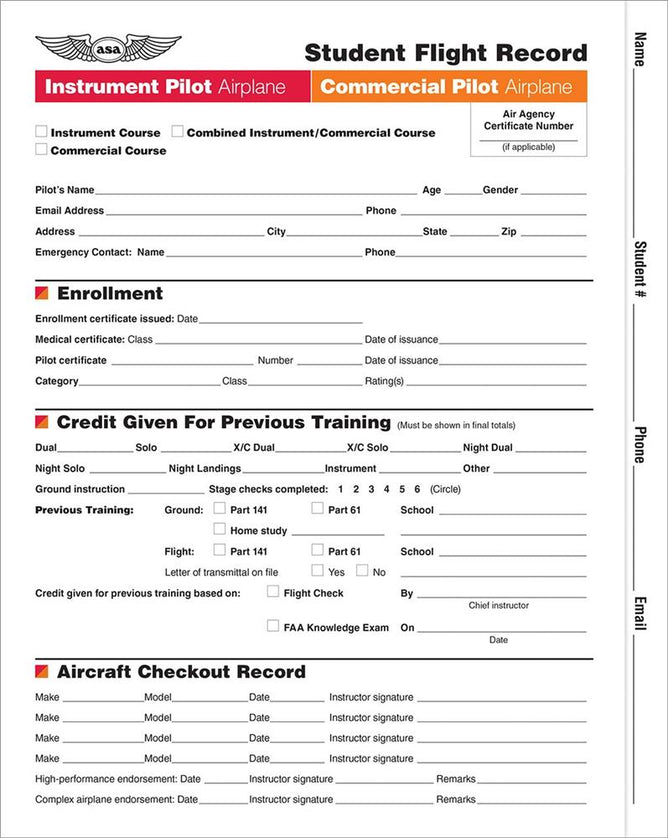 Flight Record - IFR/Commercial Student Flight Record: Airplane - IFR/C