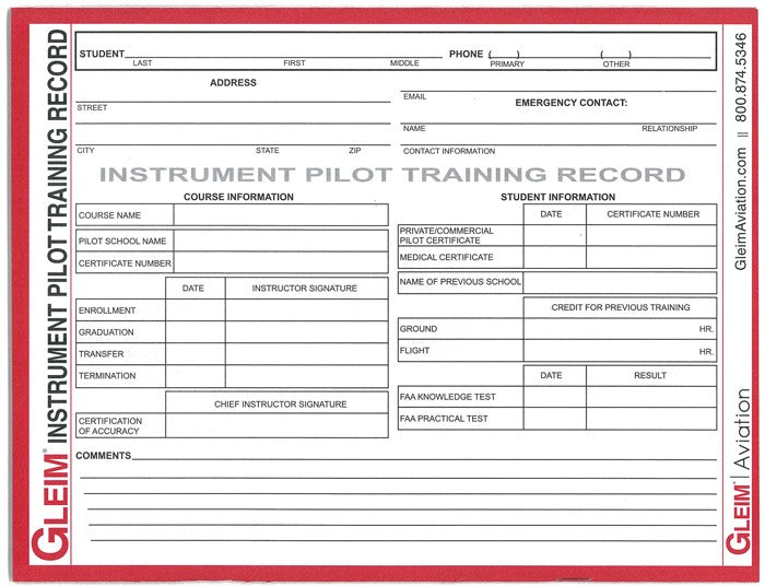 Pilot Training Record File Instrument Pilot Training Record