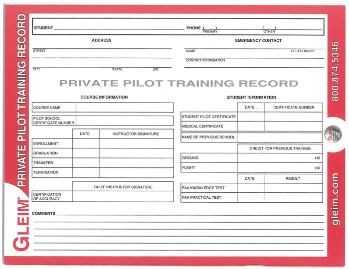 Pilot Training Record File Private Pilot Training Record